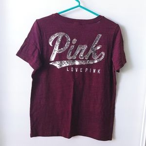 Pink Bling V Neck T Shirt